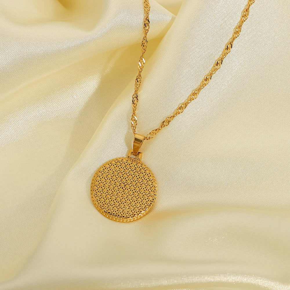 Street Trend Unisex Pendant Necklace Round Eight-Pointed Star Black Diamond Stainless Steel Water Wave Chain