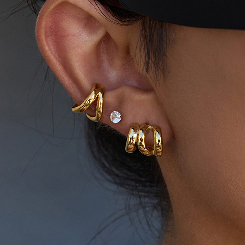 14K Gold Stainless Steel Three-Layer Hollow Earrings Jewelry for Women