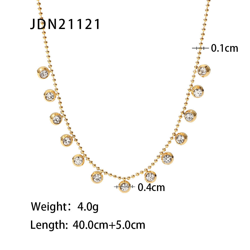 French Style New Diamond-Studded Tassel Necklace Fashion Versatile Necklace White Zircon Stainless Steel Necklace for Women
