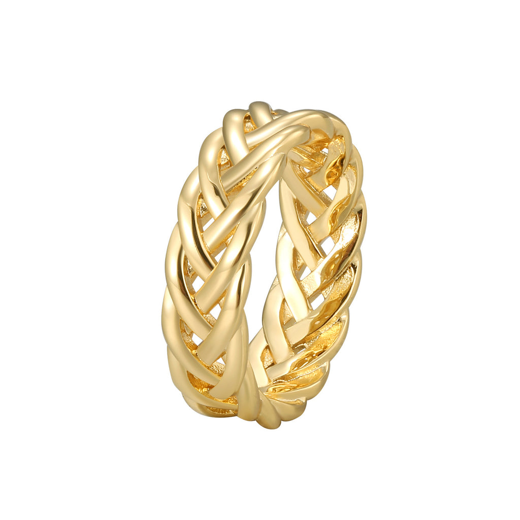 R0150 Rope Hollow Smooth Personality Ring for Women Brass Gold-Plated Hip-Hop Ring