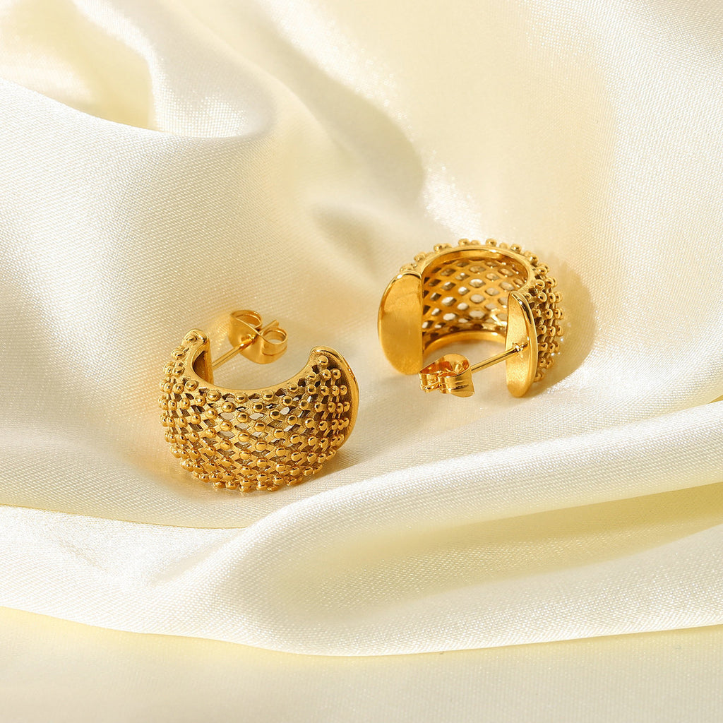 2H New style wind grid earrings18k Gold Earrings Stainless Steel Earrings Studs
