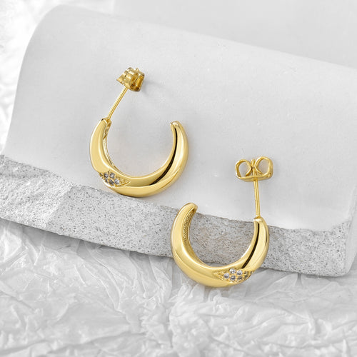 18K Gold-Plated Cubic Zirconia Crystal-Set Hoop Earrings — front view