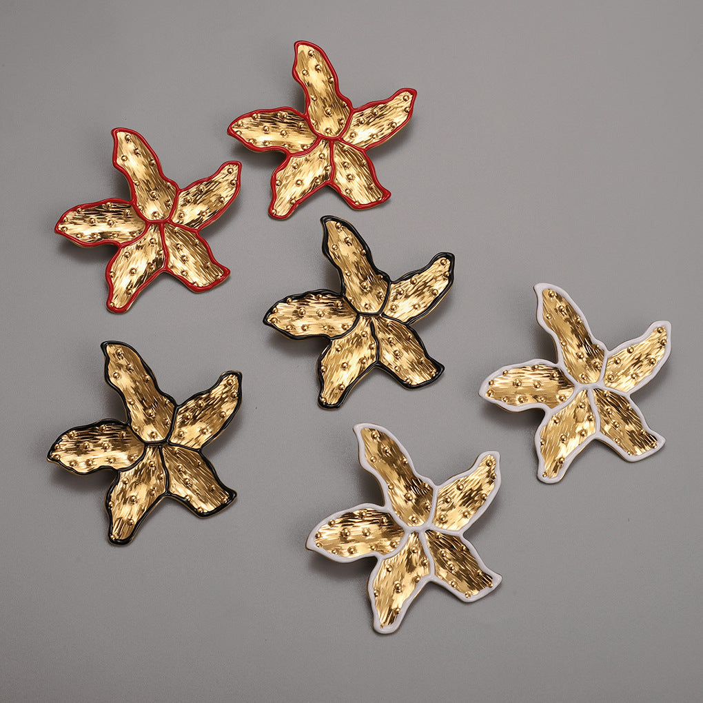 2H Oil Drop Flower Earrings Exaggerated Ear Jewelry Stainless Steel Accessories Earrings