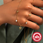 Sterling Silver Butterfly Zircon Stacked Collarbone Chain Necklace