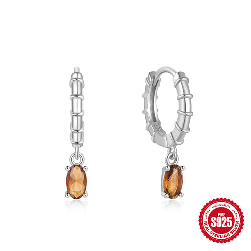 Colorful Egg-Shaped Zircon 925 Sterling Silver Hoop Earrings — side profile
