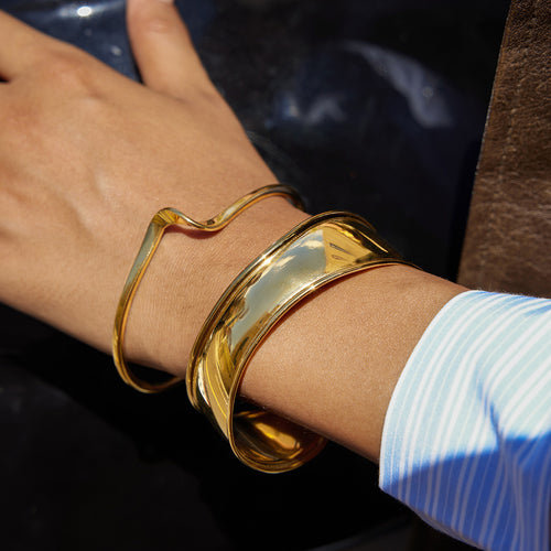 18K Gold-Tone Open Profile Cuff Stainless Steel Bracelet with adjustable design details