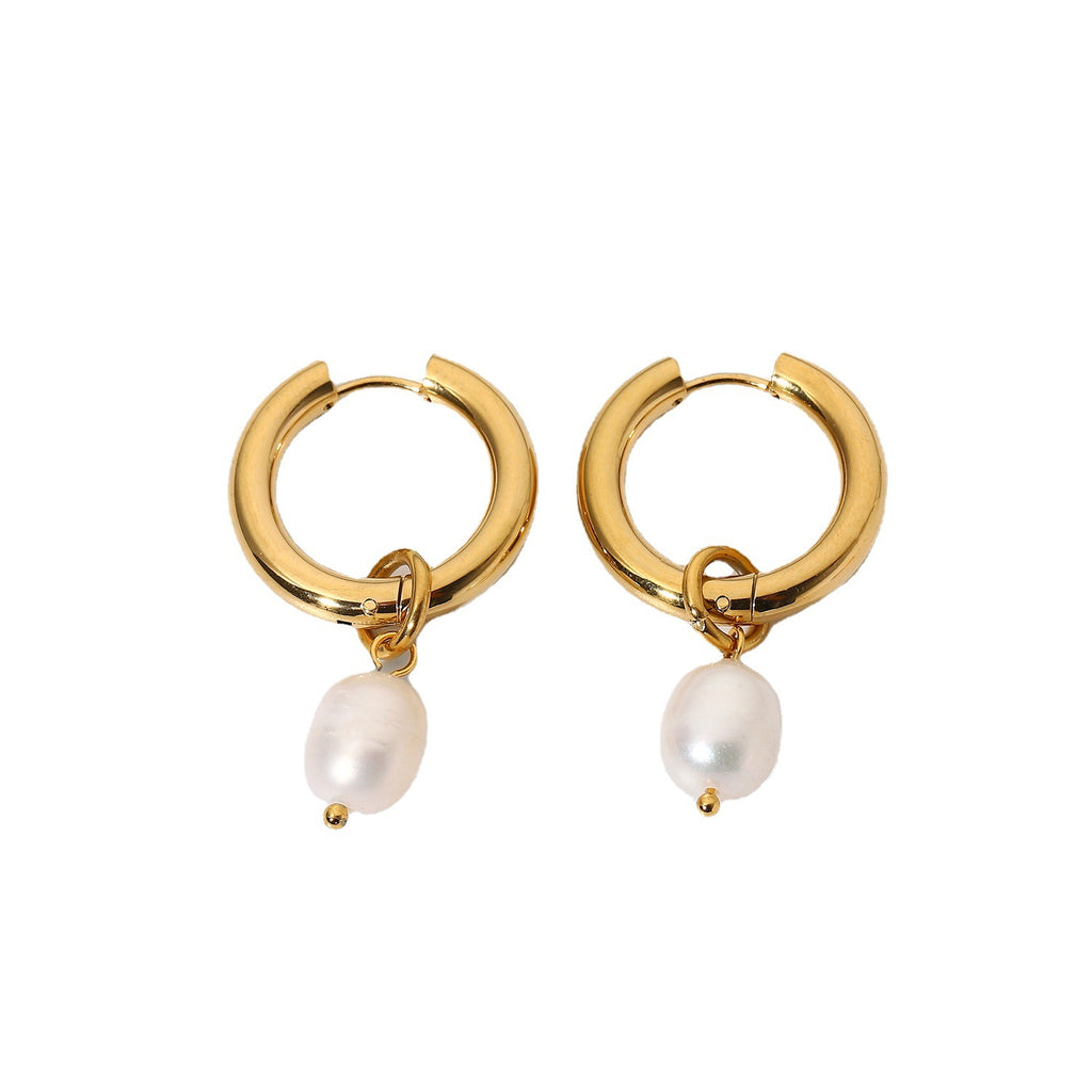 French Retro Earrings Pearl Circle Ear Clips Electroplated18k Gold-plated Earrings