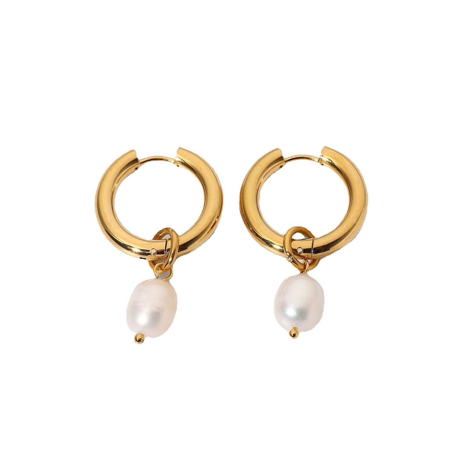 French Retro Earrings Pearl Circle Ear Clips Electroplated18k Gold-plated Earrings
