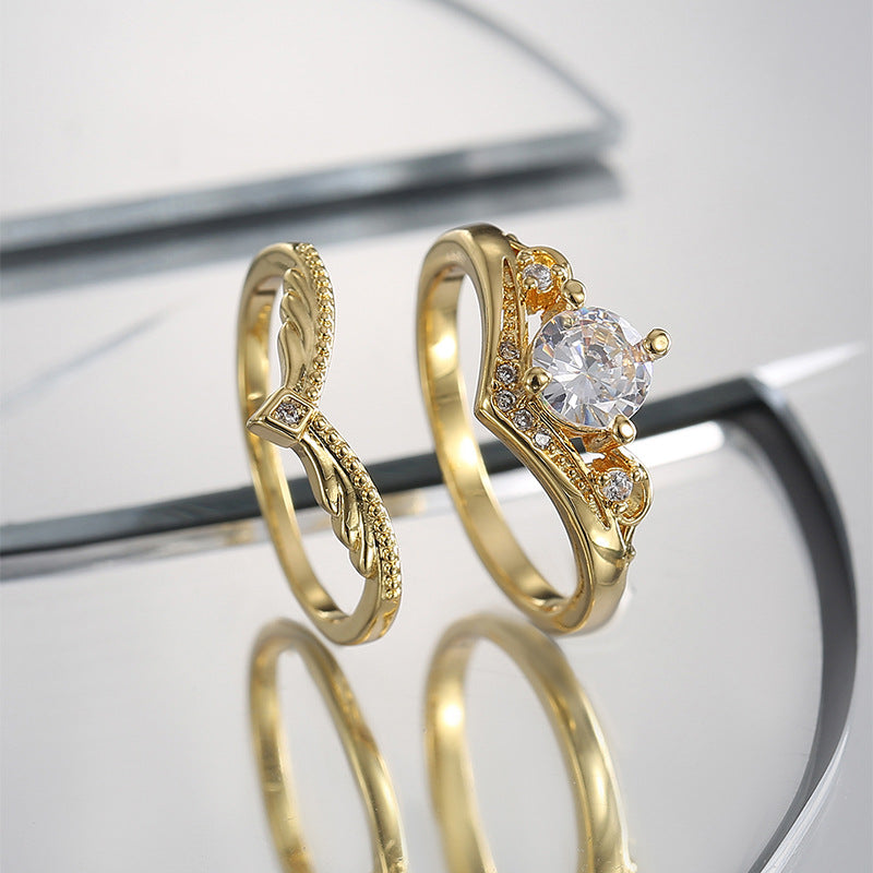 R0544 Fashion Retro Set with Zircon Double Ring Unisex Ring Minimalist Ring