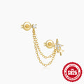 Five-Point Star Tassel 925 Sterling Silver Threader Earrings — surface finish close-up — alternate angle 2 — jewelry finish and design detail