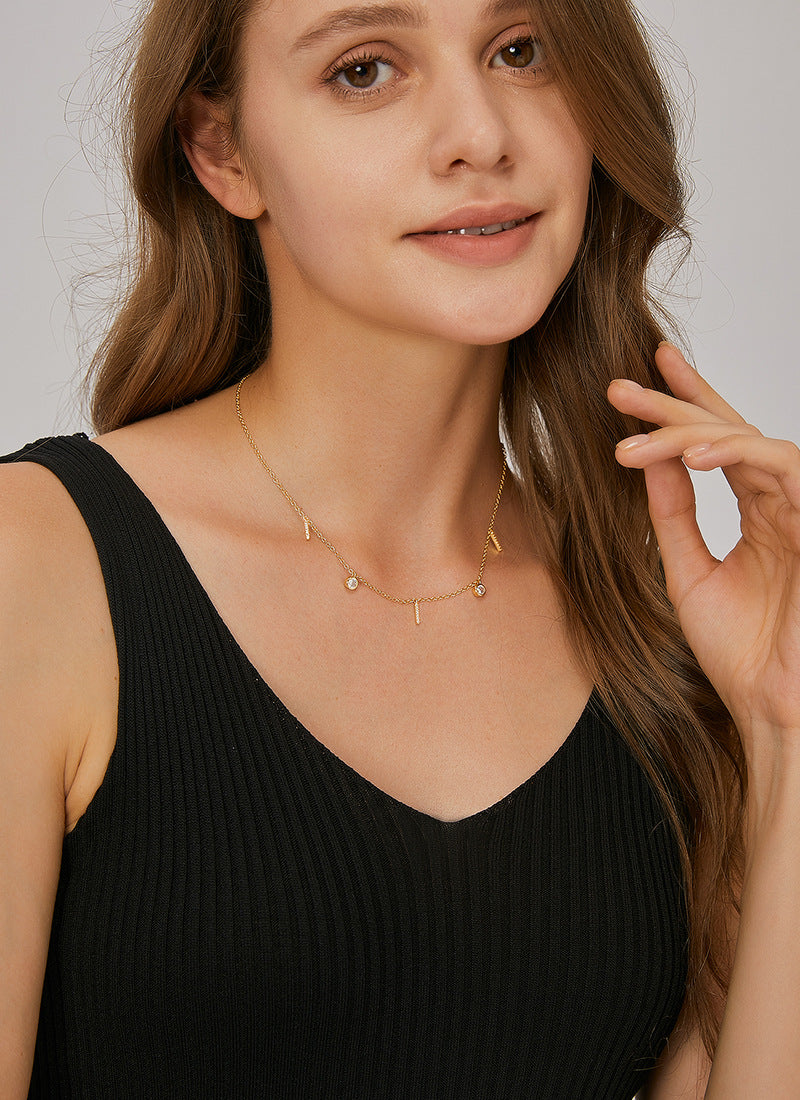 N0181 Japanese Style Water Drop Tassel Dynamic Necklace for Women New Layered Micro Inlaid White Zircon Pendant Simple