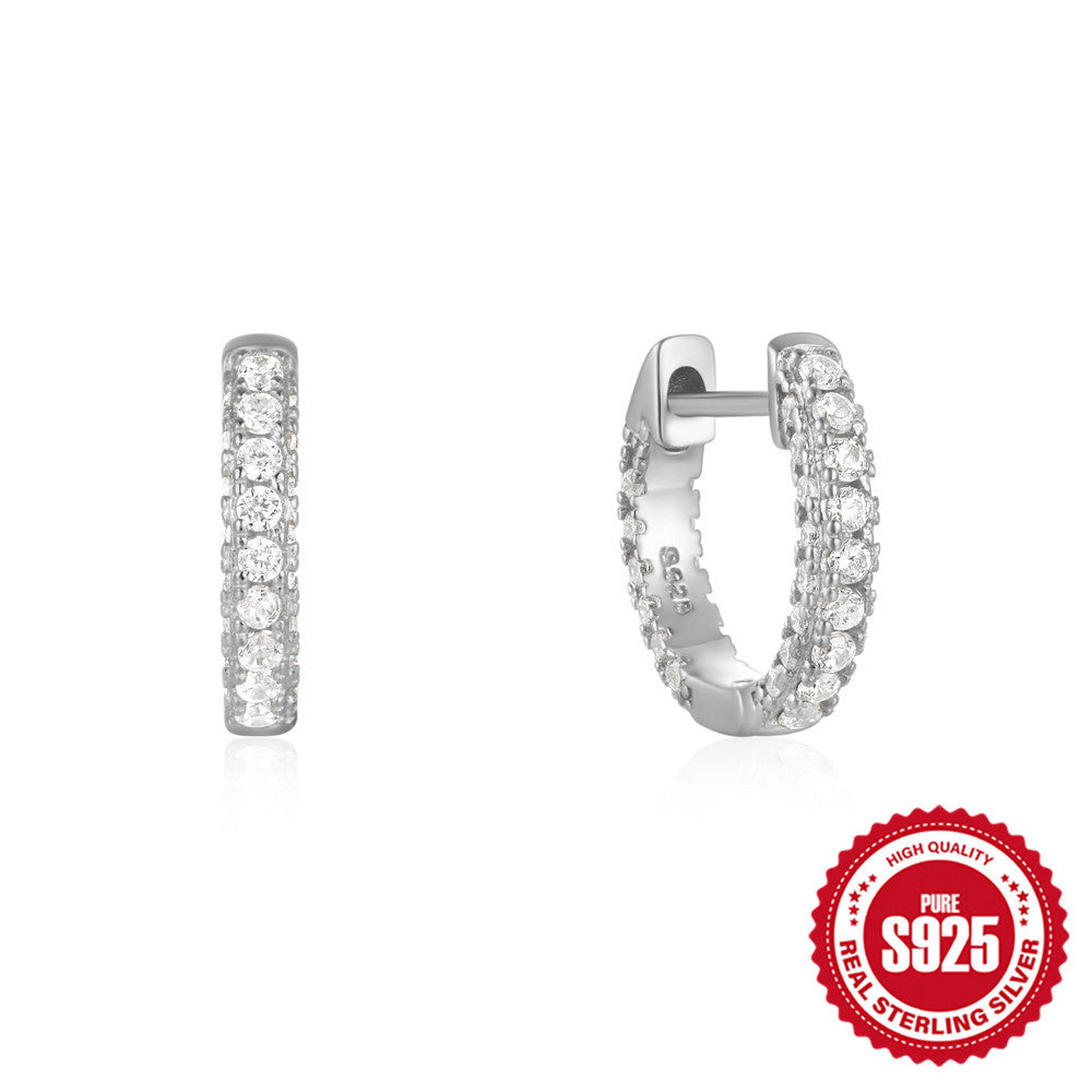New925Sterling Silver Geometric Large and Small Diamond-Studded Hoop Earrings Classic Hot-Selling Minimalist Style Earrings