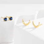SE0248 S925Silver Star Moon Earrings Vintage Zircon Two Pairs of Earrings