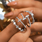 925Sterling Silver Heart-Shaped Diamond-Studded Index Finger Ring Korean and Japanese Style New Cross Wave Zircon Ring