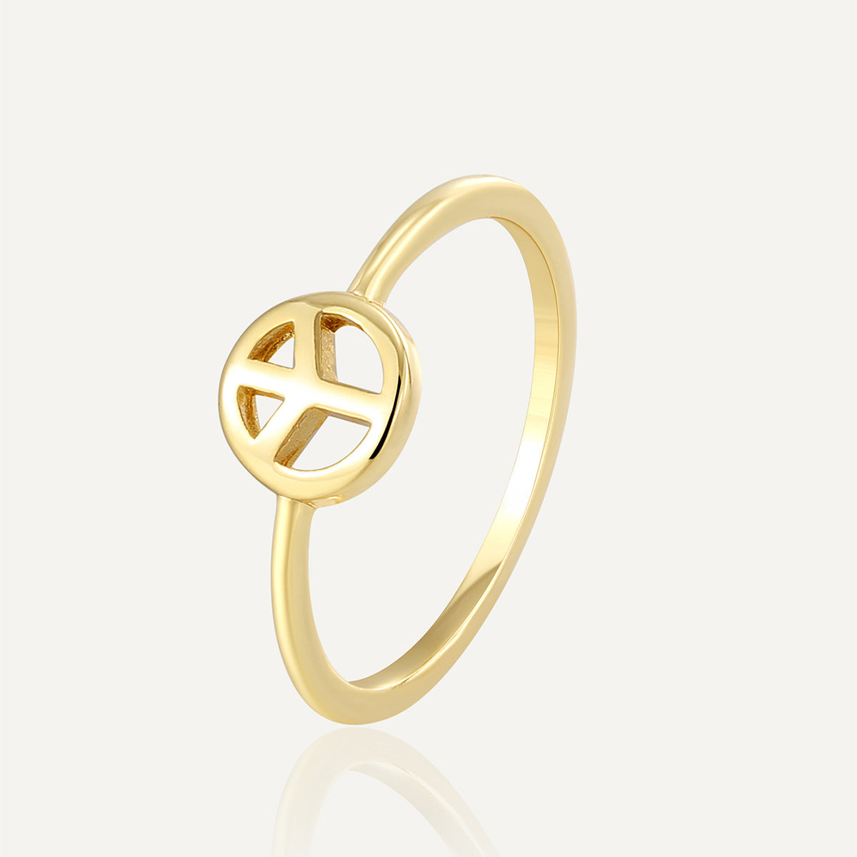 R0697 Vintage Minimalist Design Ring for Women Copper Plated18K Gold Anti War Peace Sign