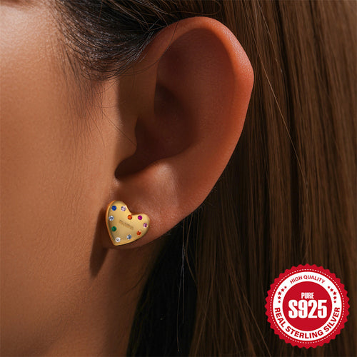Colored Zircon Heart 925 Sterling Silver Drop Earrings — side profile