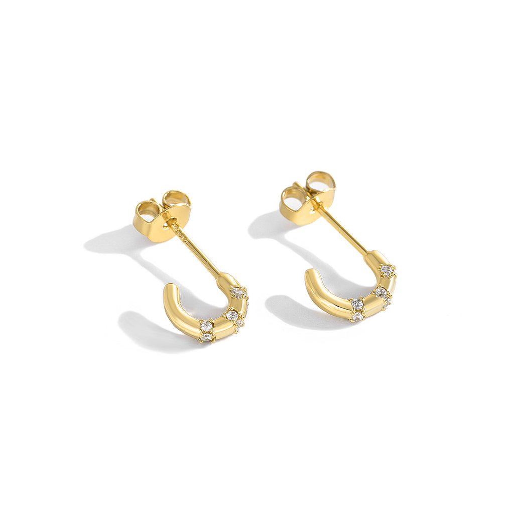 E0043 Earrings Studs for Women Semi-circle Inlaid Diamond Simple Design New Gold-plated Korean-style Earrings for Women