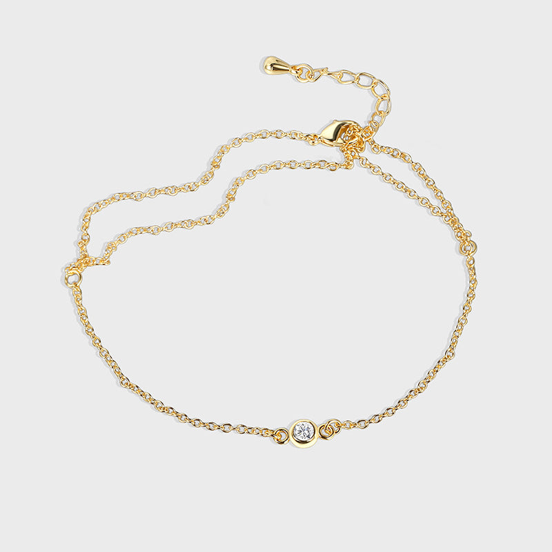 B0094 Simple Versatile Zircon Finger Bracelet for Women Brass Gold-Plated Ring Set Chain