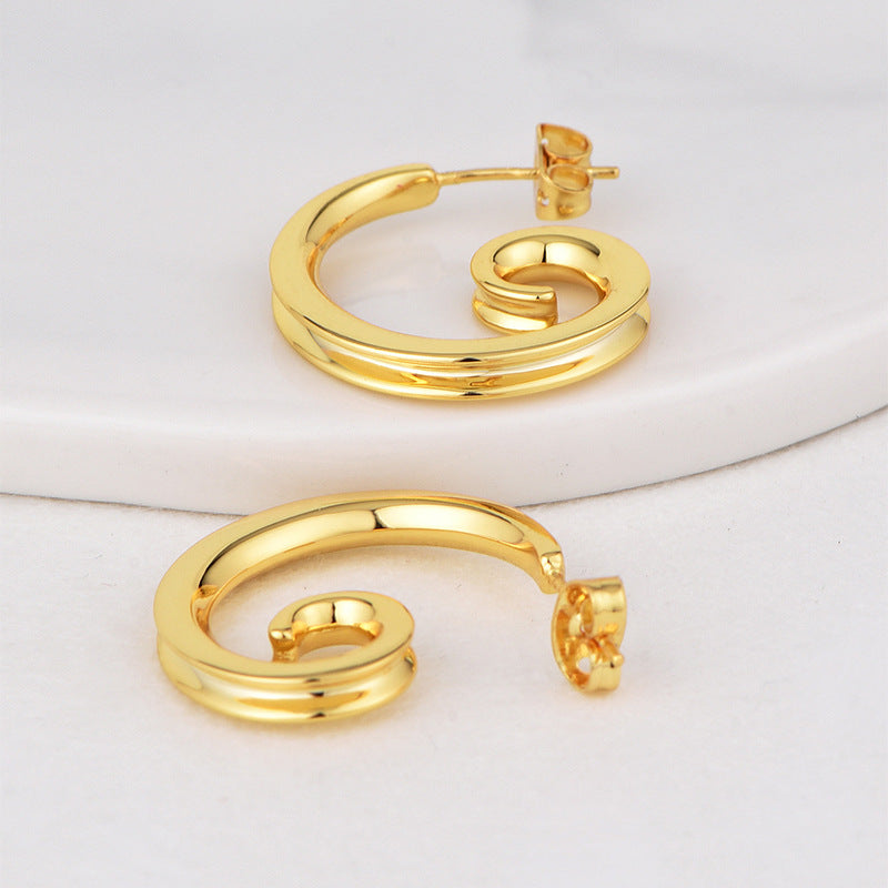 E0630 Fashion Spiral Design Earrings for Women Brass Gold Plated Simple Style Stud Earrings