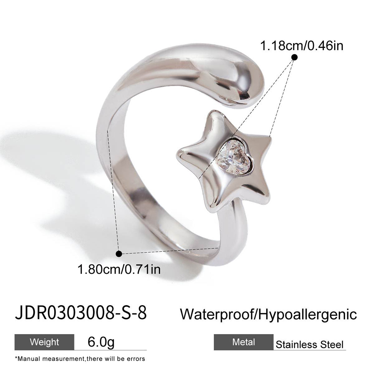 Original Design Five-Pointed Star Ring Non-Fading Jewelry Stainless Steel Accessories ring