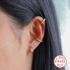 S925Pure Silver Minimalist Smooth Surface hoop Ear Hoops Ear Clips Earrings Street Style Hot Selling Exaggerated Ear Jewelry
