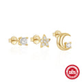 Geometric Star Moon Pearl 925 Sterling Silver Earring Set — side profile — alternate angle 3 — jewelry finish and design detail