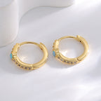 E0521 French Fashion Blue Opal Earrings for Women Single Row Inlaid with Zirconia Minimalist Earrings