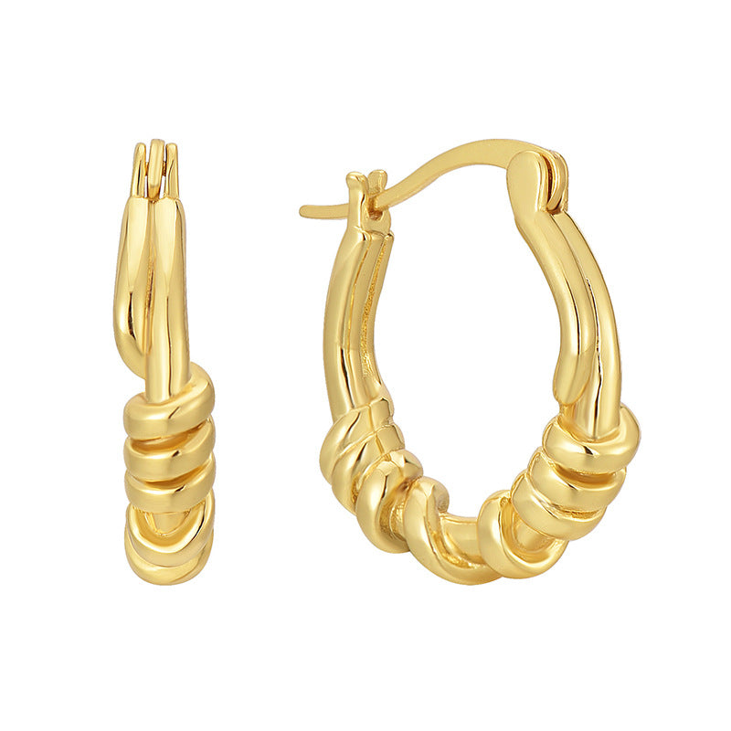 E0635 Design Sense Knot Wrapped Earrings for Women, Brass Gold-Plated Minimalist Style Ear Clips