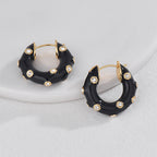 E0626 Fashionable Simple Personality Design Earrings for Women Black Resin Inlaid with Zircon Versatile Hoop Earrings