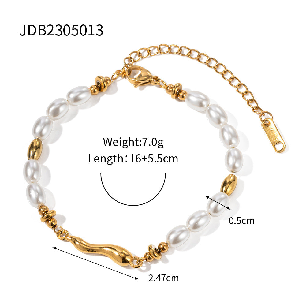 Stainless Steel gold Pearl Bracelet Metal Chain Jewelry