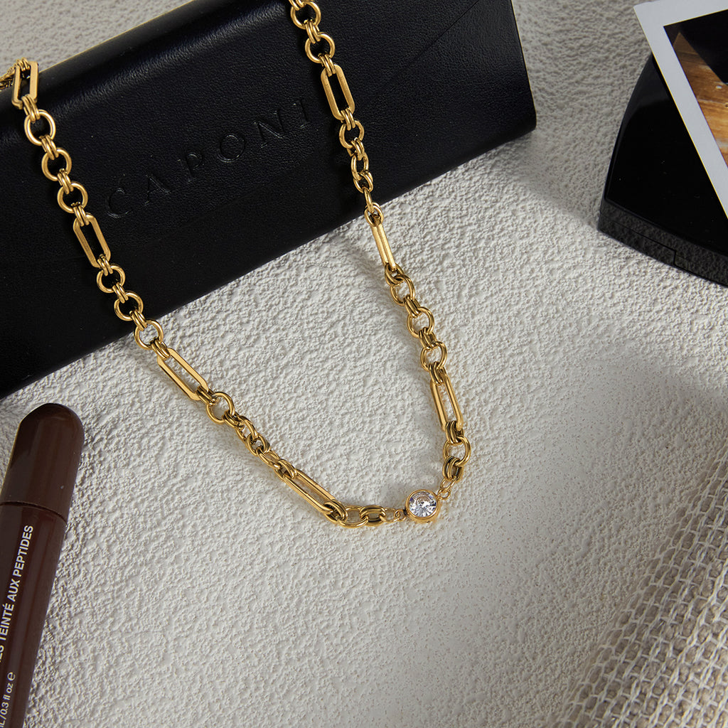 Zircon Necklace Collarbone Chain Stainless Steel Jewelry Non-Fading Necklace