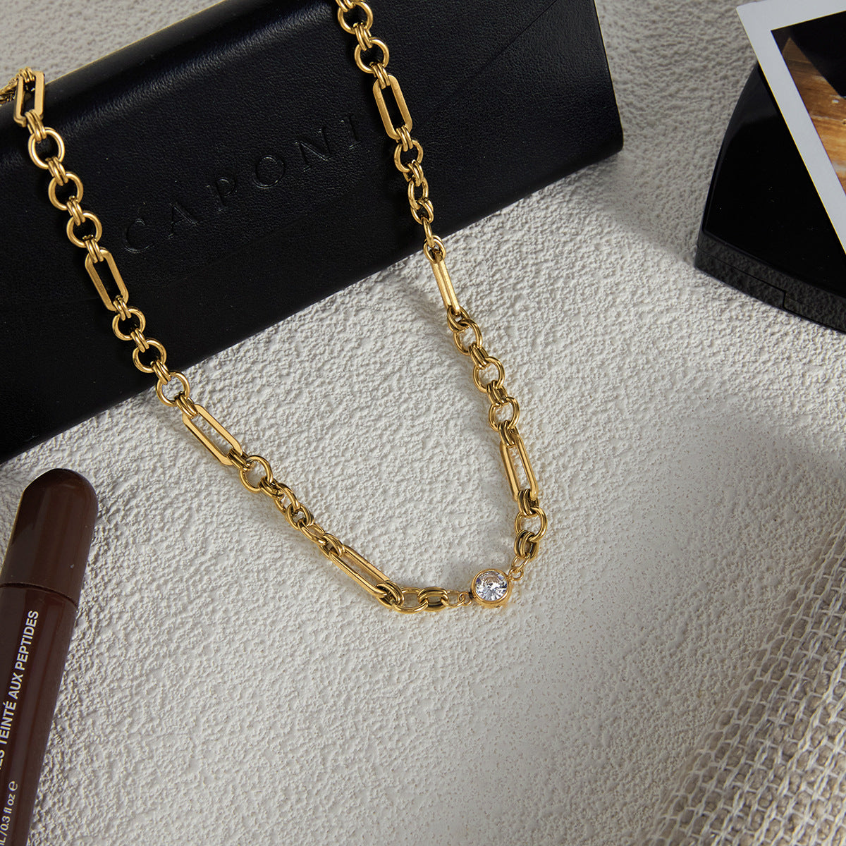 2H Zircon Necklace Collarbone Chain Stainless Steel Jewelry Non-Fading Necklace