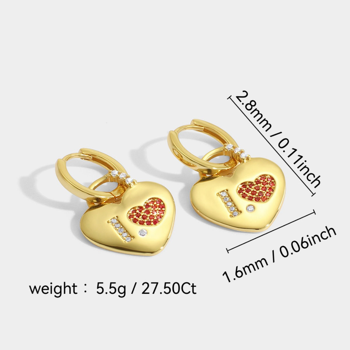 Gold-Plated Copper Lock Earrings Creative Heart-Shaped Earrings for Women with Zircon Inlay Peach Heart Earrings Style