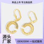E0326 Korean Style Simple Hollow Out Design C Zirconia Inlaid Earrings for Women Copper Plated18K Gold Fashion Earrings