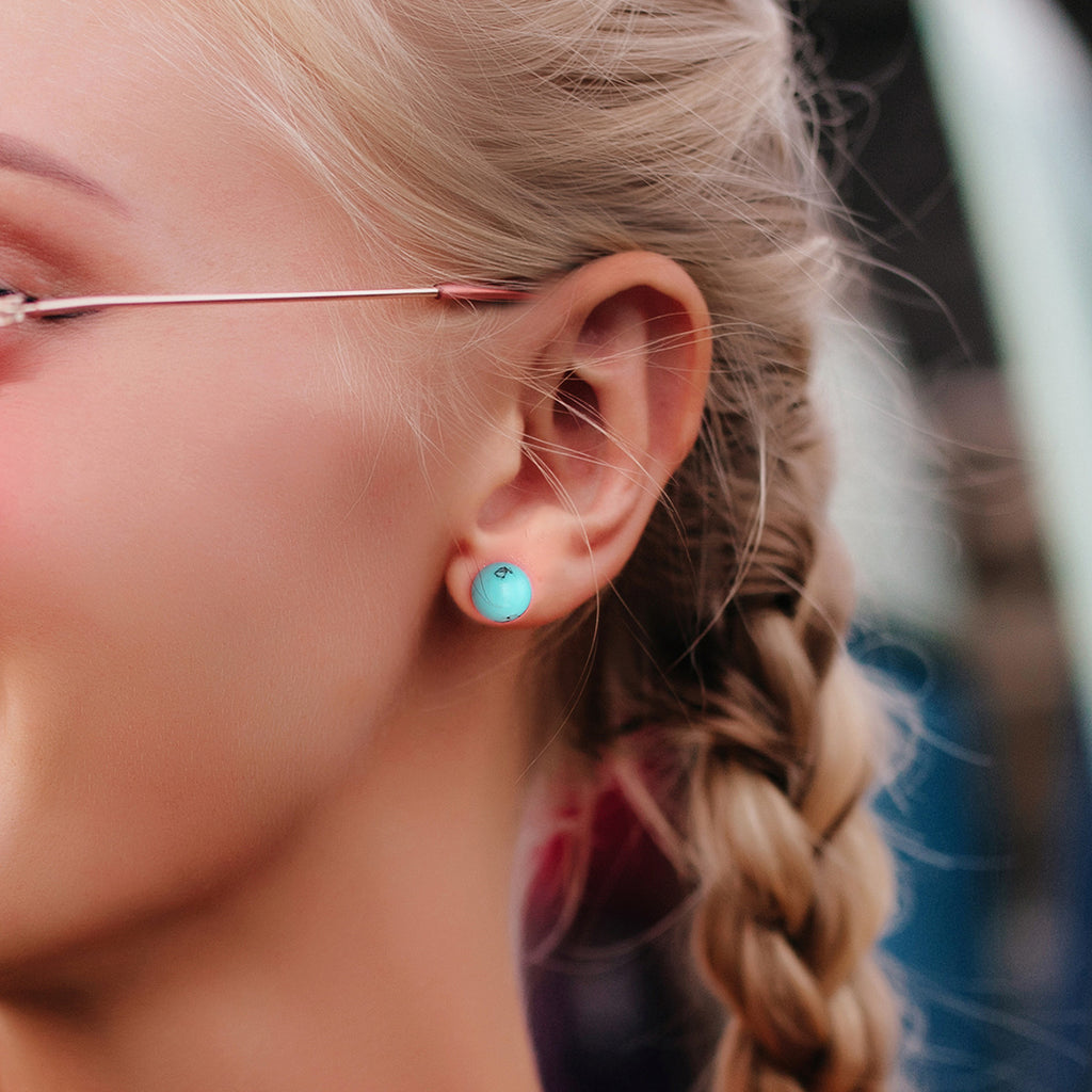 SE0183 S925Silver Turquoise Stud Earrings925Silver Vintage Round Earrings