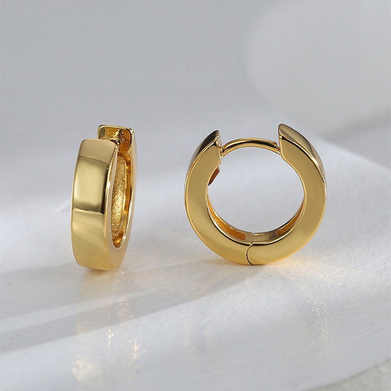 E0596 Classic Round Smooth Minimalist Earrings for Women Brass Gold-Plated Simple Hoop Vintage Ear Clips
