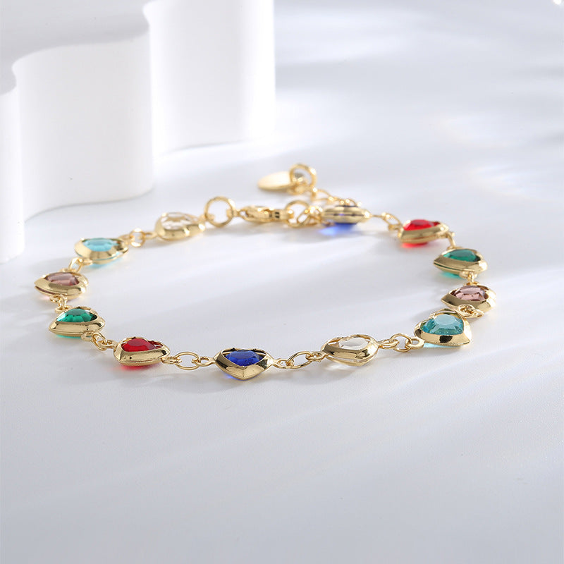 B0160 Elegant Fashion Multi-color Heart-shaped Zircon Bracelet for Women Creative Heart-shaped Jewelry