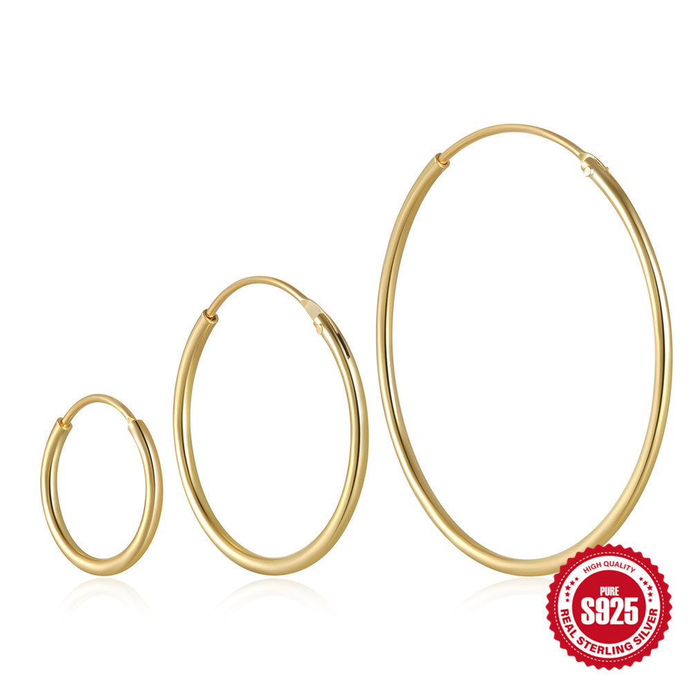 925Pure Silver Minimalist Smooth Hoop Earrings Set Hot-Selling Classic Cool Earrings for Women