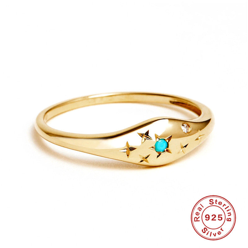 S925Sterling Silver Twelve Constellations Star Diamond Women's Ring Ring Creative Style Ring