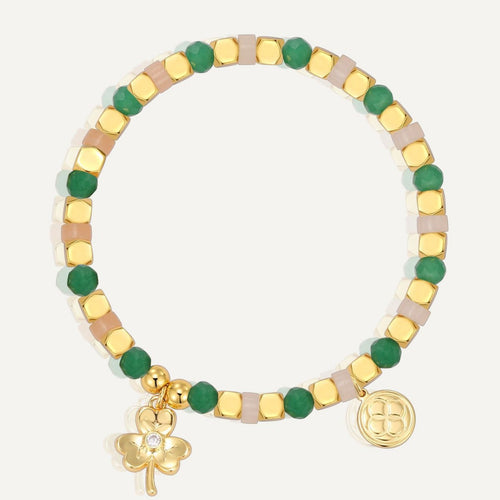 14K Gold-Plated Brass Four-Leaf Clover Heart CZ Bangle Bracelet in a gold-tone brass finish