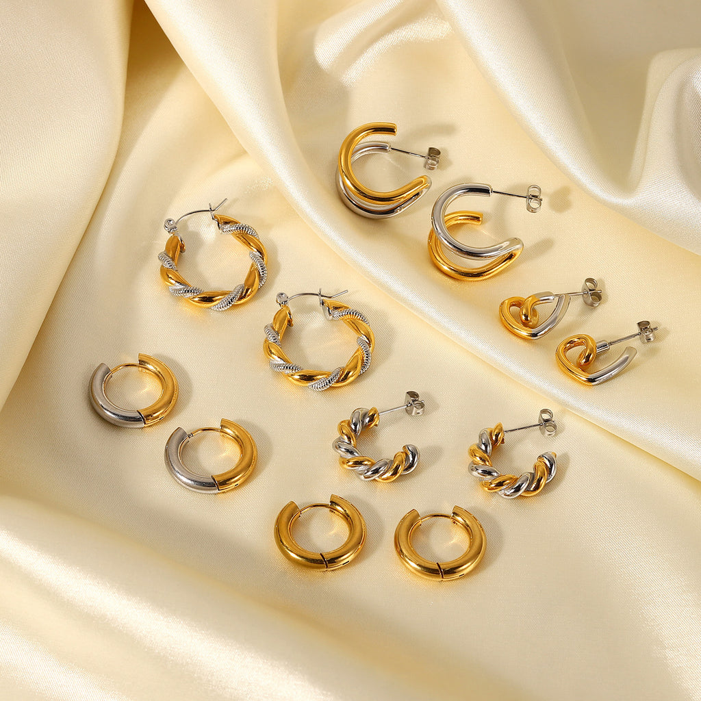 2H Fashion Gold Plated Two Tone Intersection Geometric Earrings