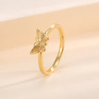 R0470 Japanese and Korean Style Small Fragrance Design Butterfly Shape Ring for Women Copper Plated with Real Gold Simple Smooth Surface Ring