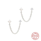 S925Pure Silver Wind Tassel Ear Thread Chain Style Single Diamond Pearl Earrings Stud Hot Selling Wind Ear Jewelry