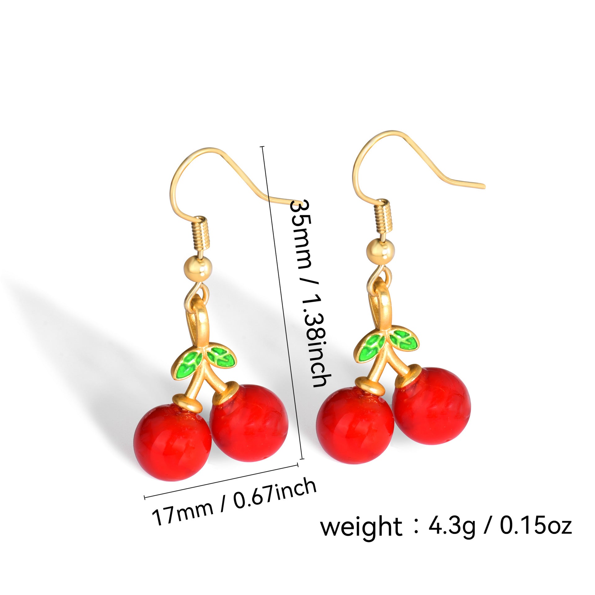 E0258 Korean Style Sweet Little Chanel Red Cherry Hook Earrings for Women Gold-Plated Fashion Simple Epoxy Long Earrings