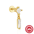 S925Sterling Silver Flat Threaded Piercing Chain Earrings Hot Sale Fashion Inlaid Diamond Opal Ear Bone Stud Earrings for Women