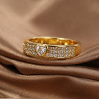 R0354 Fashion Ring for Women Brass Gold-Plated Simple Heart-Shaped Zircon Ring