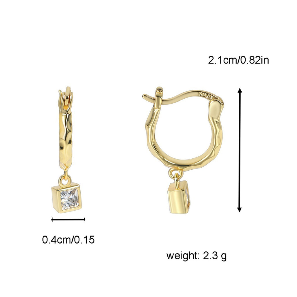 E0354 Ornament Square Diamond Earrings Minimalist Retro Hoop Simple Ear Clips for Women