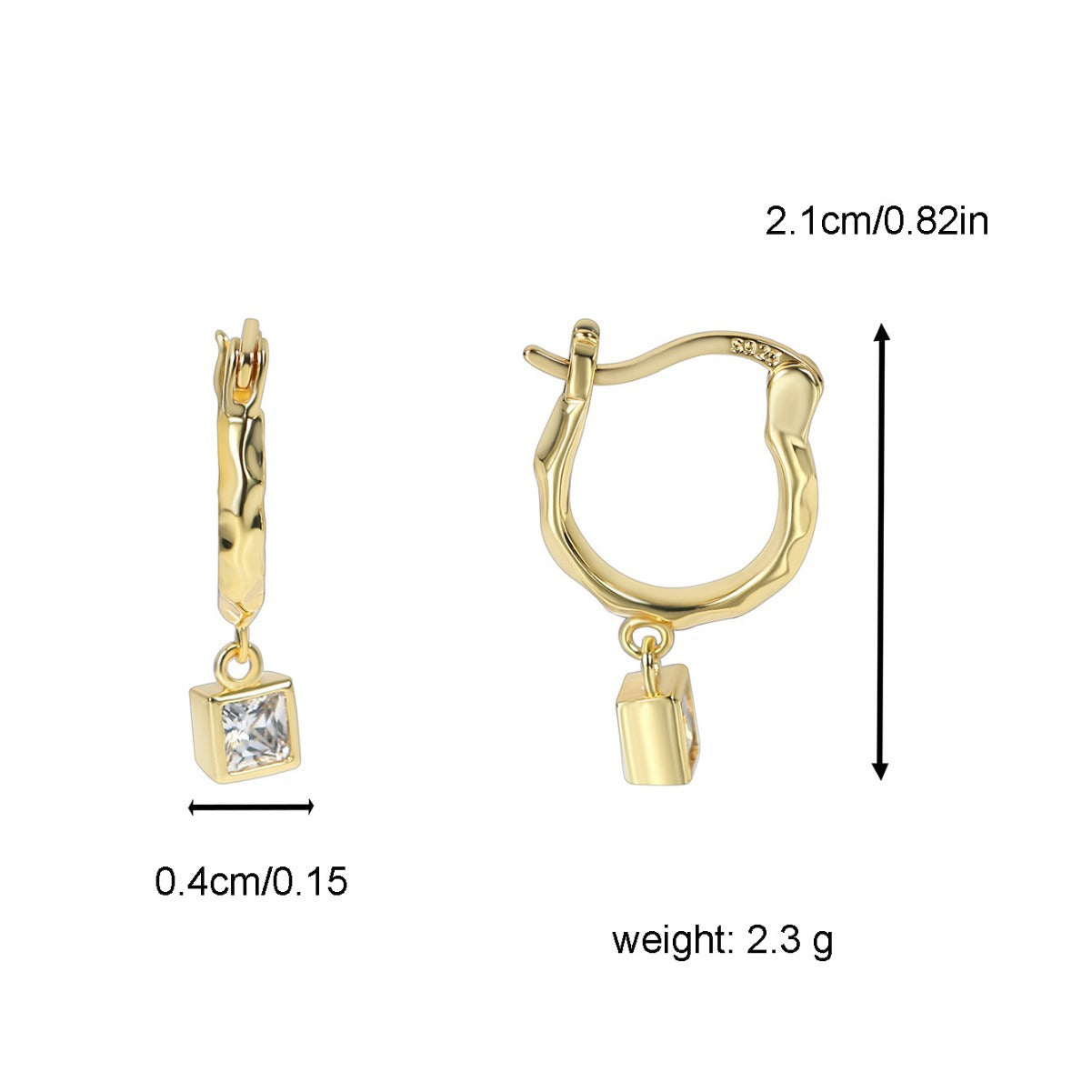 E0354 Ornament Square Diamond Earrings Minimalist Retro Hoop Simple Ear Clips for Women