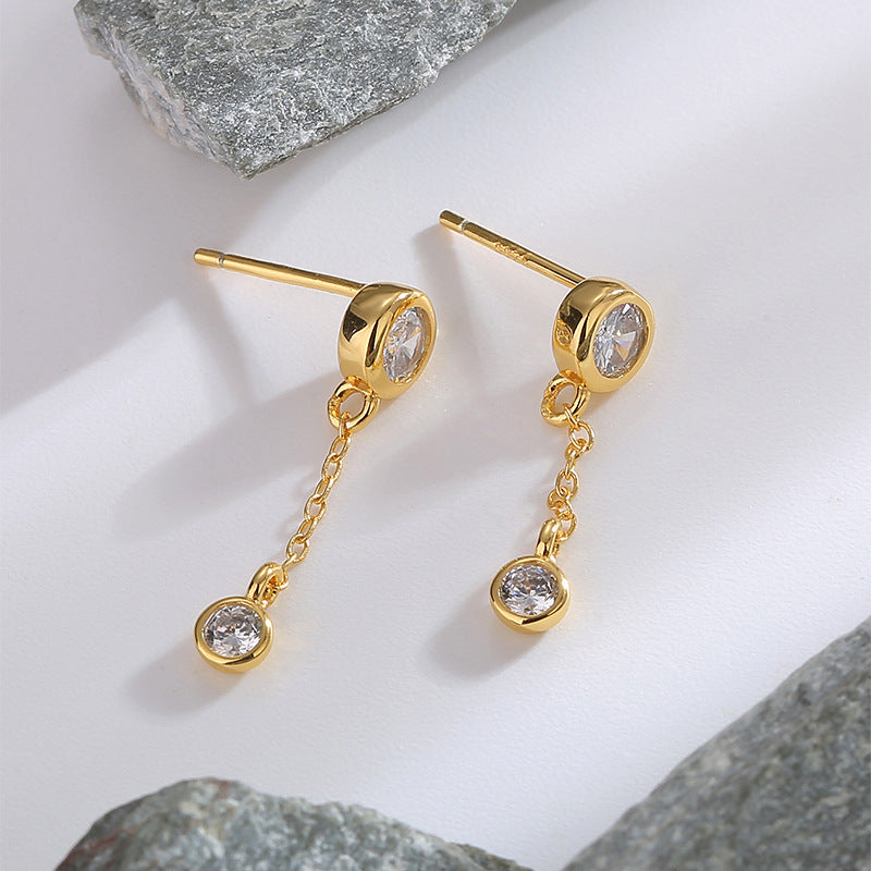SE0015 S925Silver Japanese Korean Fashion Drop Earrings for Women Plated14K Gold Inlaid Zirconia Earrings