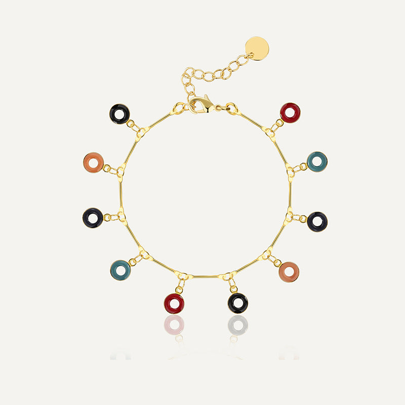 B0161 Fashion Colorful Circle Resin Bracelet for Women Brass Gold Plated Bohemian Style